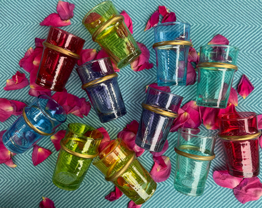 Clear Colored Moroccan Tea Glasses - Set of 12